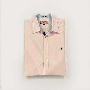 THOMAS PINK MENS CASUAL BUTTON SHIRT LARGE PINK EMBROIDERED FOX DESIGN VGC!